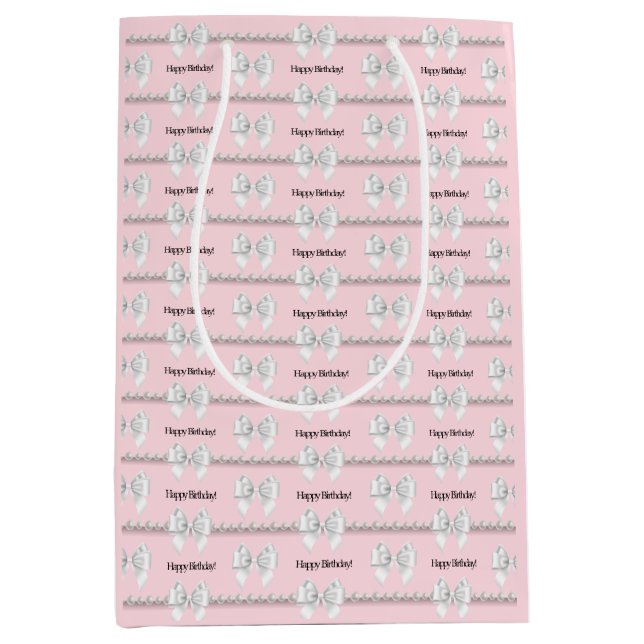 Sac Cadeau Moyen Thème Bougie Rose Glam Tiffany Joyeux Anniversaire (Devant)