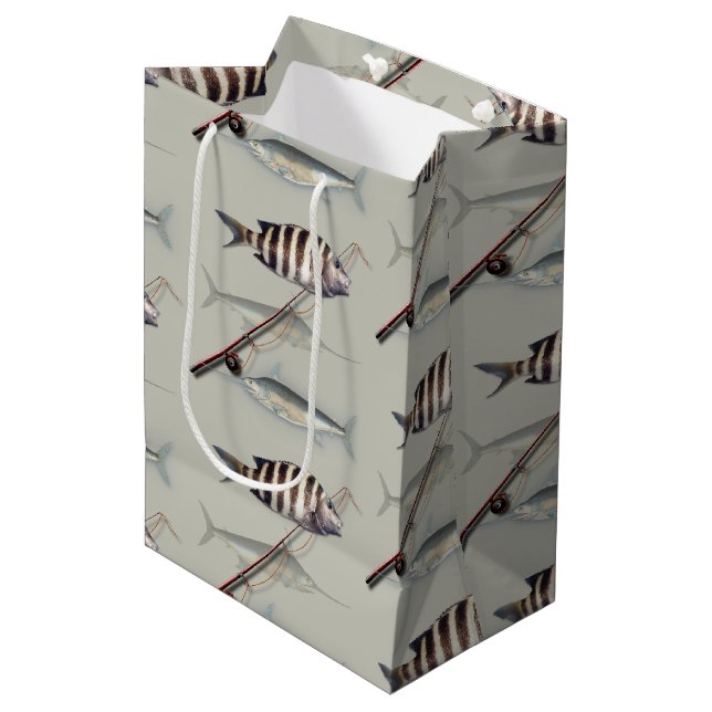 Sac Cadeau Moyen Thème Pêcheur d'eau de mer Pêche (Devant Angle)