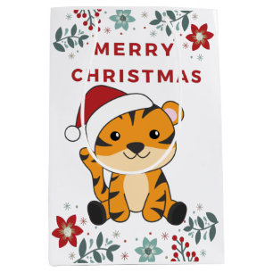 Sac Cadeau Moyen Tiger Noël Neige hiver Animaux Tiger