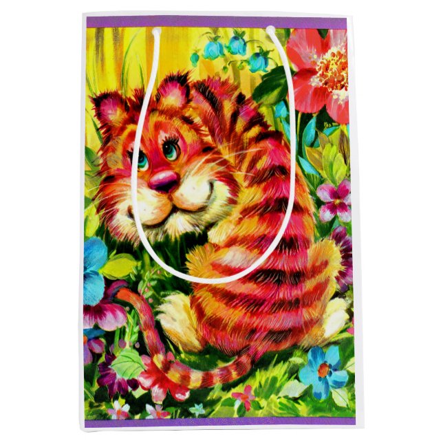 Sac Cadeau Moyen tigre coloré (Devant)