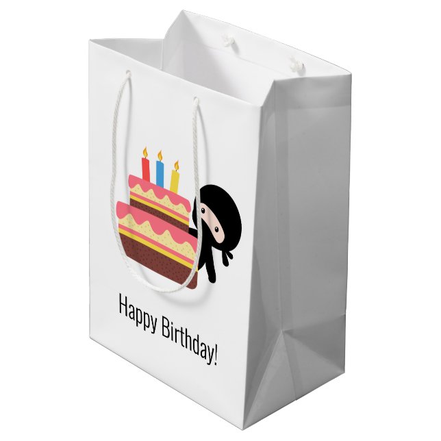 Sac Cadeau Moyen Tiny Ninja Derrière le gâteau d'anniversaire (Dos Angle)