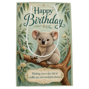 Sac Cadeau Moyen Titre Créatif Anniversaire Koala Adorable Eucalypt