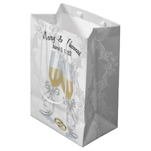 Sac Cadeau Moyen Toast Champagne Anniversaire Sur Damas