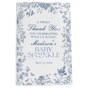 Sac Cadeau Moyen Toile Bleue De Jouy Baby Sprinkle Faveurs