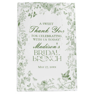 Sac Cadeau Moyen Toile Verte De Jouy Fleur Brunch nuptial Faveurs