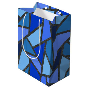 Sac Cadeau Moyen Tons de motif en vitrail bleu