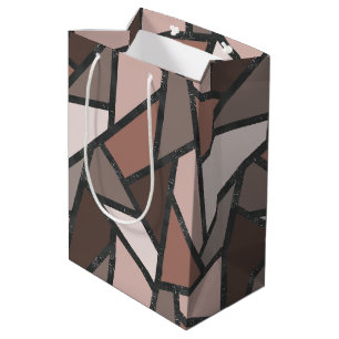 Sac Cadeau Moyen Tons de motif en vitrail marron