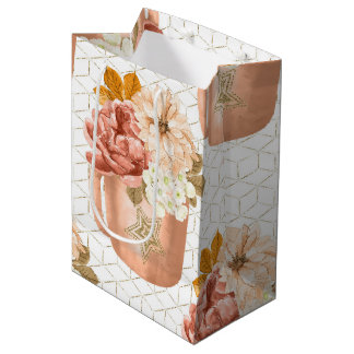 SAC CADEAU MOYEN TONS D'ORANGE CITROUILLES ET FLEURS DE COULEUR D'E