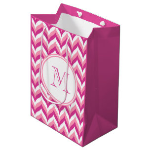 Sac Cadeau Moyen Tons Rose Et Blanc Zigzag Chevron Motif