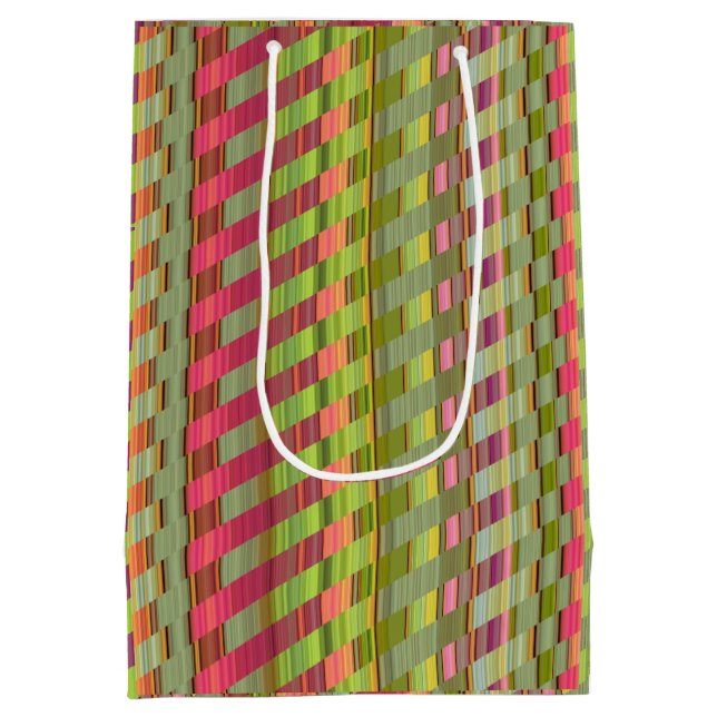 Sac Cadeau Moyen Tons rose et vert rayures (Dos)