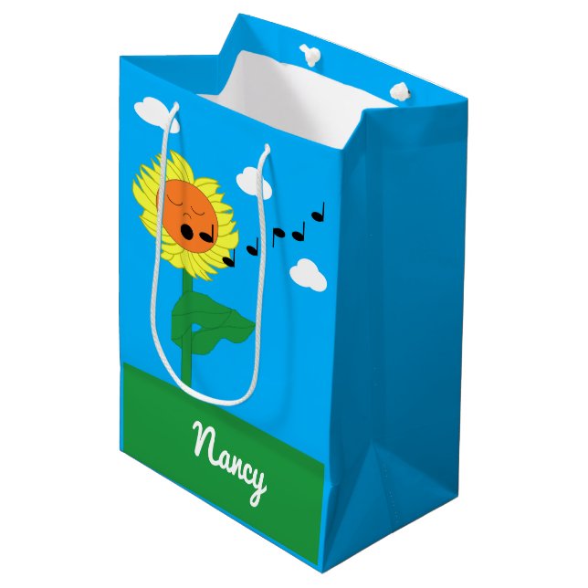 Sac Cadeau Moyen Tournesol chantant : (Devant Angle)