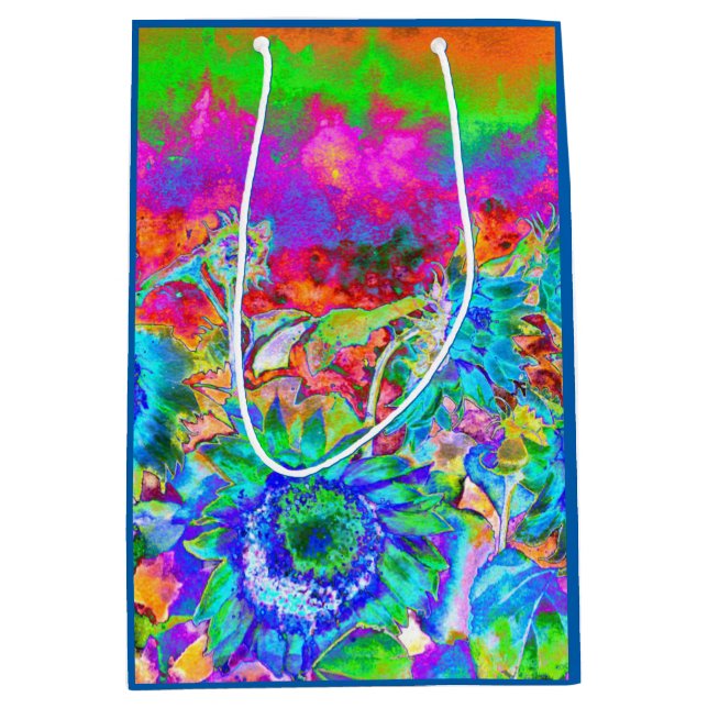 Sac Cadeau Moyen Tournesols bleu Abstrait (Devant)
