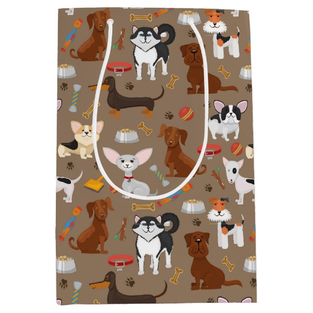 Sac Cadeau Moyen Tous les mignons chiens (Devant)