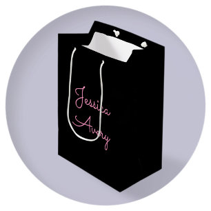 Sac Cadeau Moyen Tout nom   Script rose modifiable Cool sur noir