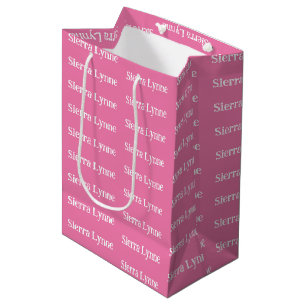 Sac Cadeau Moyen Tout texte nom ou prénom personnalisé rose