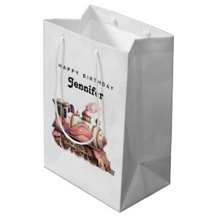 Sac Cadeau Moyen Train à vapeur rose Vintage Anniversaire