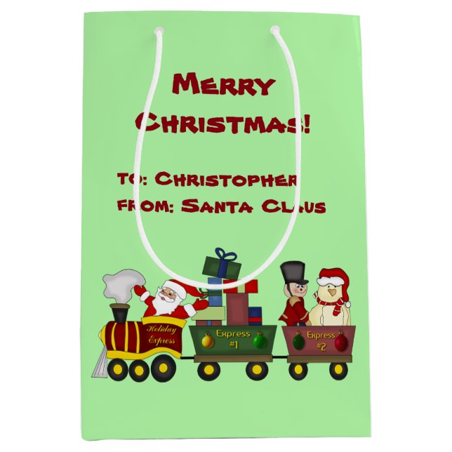 Sac Cadeau Moyen Train de vacances du père noël personnalisé (Devant)