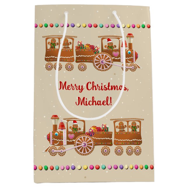 Sac Cadeau Moyen Train Xmas de pain d'épices (Devant)