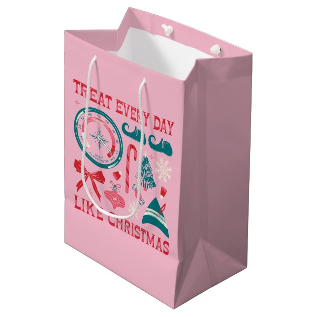 Sac Cadeau Moyen Traiter chaque jour comme Noël (Devant Angle)