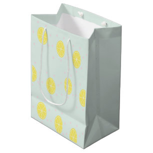 Sac Cadeau Moyen Tranches de citron jaune sur bleu