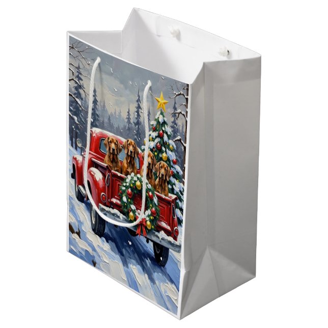 Sac Cadeau Moyen Treeing Walker Coonhound Christmas Red Truck (Devant Angle)