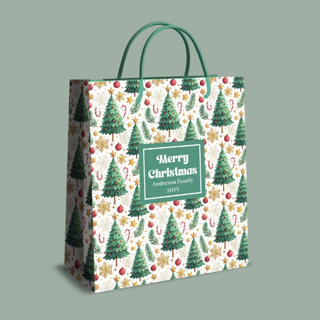 Sac Cadeau Moyen Trendy Christmas trees gift bag editable layout (Trendy Christmas trees gift bag editable layout

)