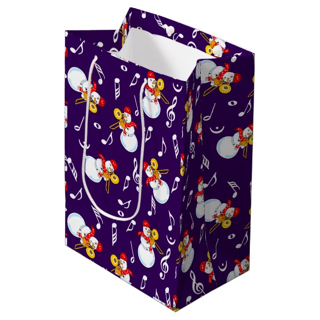 Sac Cadeau Moyen Trombone Snowman Music Notes Motif (Devant Angle)