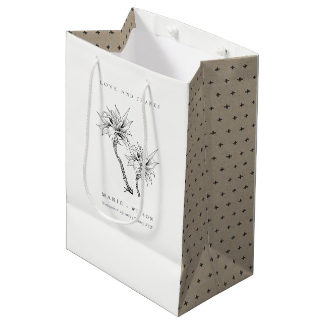 Sac Cadeau Moyen Tropical Rustic Palms noir blanc Mariage croquis (Devant Angle)