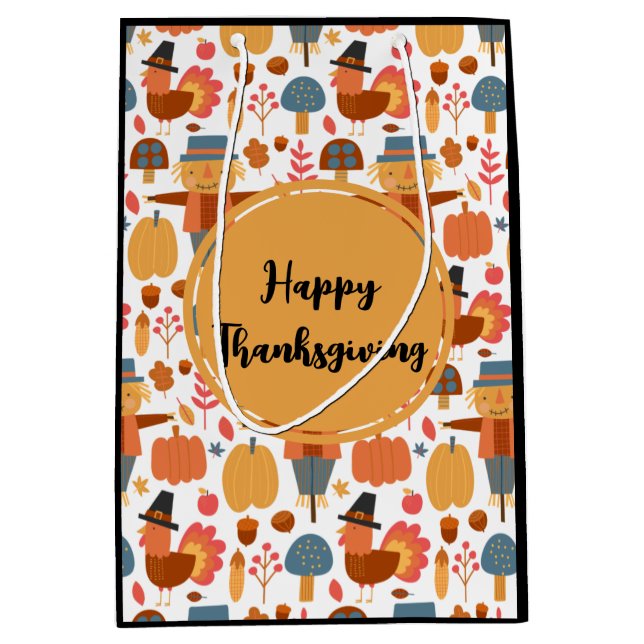Sac Cadeau Moyen Turquie et Scarecrow Thanksgiving Motif (Devant)