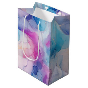Sac Cadeau Moyen Turquoise Aqua Marbre rose violet Anniversaire