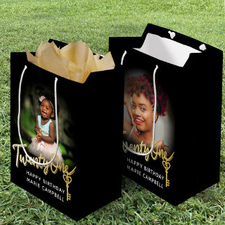 Sac Cadeau Moyen Twenty one gold custom photo 21st birthday