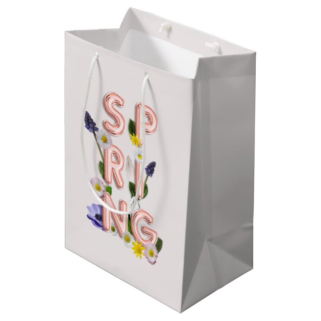 Sac Cadeau Moyen Typographie du PRINTEMPS à la mode Rose (Devant Angle)
