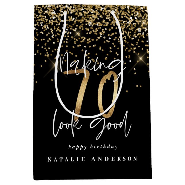 Sac Cadeau Moyen Typographie moderne parties scintillant d'or chic  (Devant)