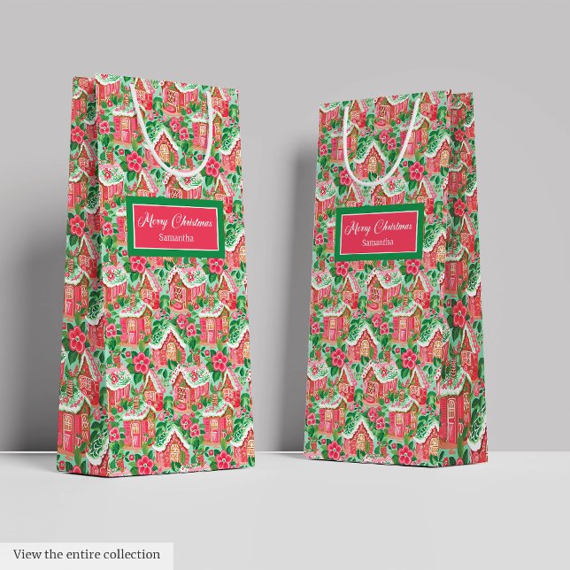 Sac Cadeau Moyen Ultra modern pink red lime green preppy Christmas (Ultra modern pink red lime green preppy Christmas)