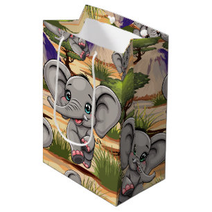 Sac Cadeau Moyen Un bébé éléphant qui sonne heureux dans la savane