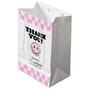 Sac Cadeau Moyen Un bon bébé rose À damiers anniversaire