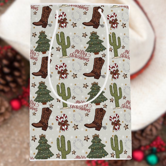 Sac Cadeau Moyen Un Cowboy Joyeux Cadeau de Noël (Créateur téléchargé)