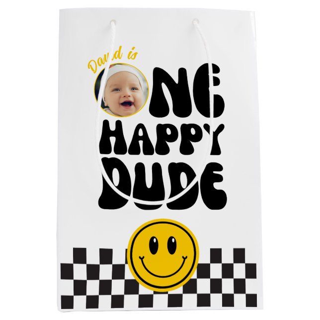 Sac Cadeau Moyen Un joyeux Dude Photo personnalisée Premier anniver (Devant)