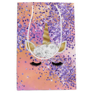 Sac Cadeau Moyen Unicorne rose étincelle Purple Aqua Parties scinti