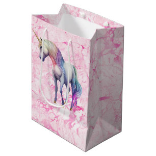Sac Cadeau Moyen Unicornes roses Tourbillonnant