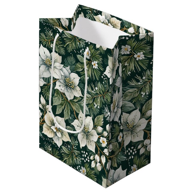 Sac Cadeau Moyen Vacances Azalées blanches et Evergreens (Devant Angle)