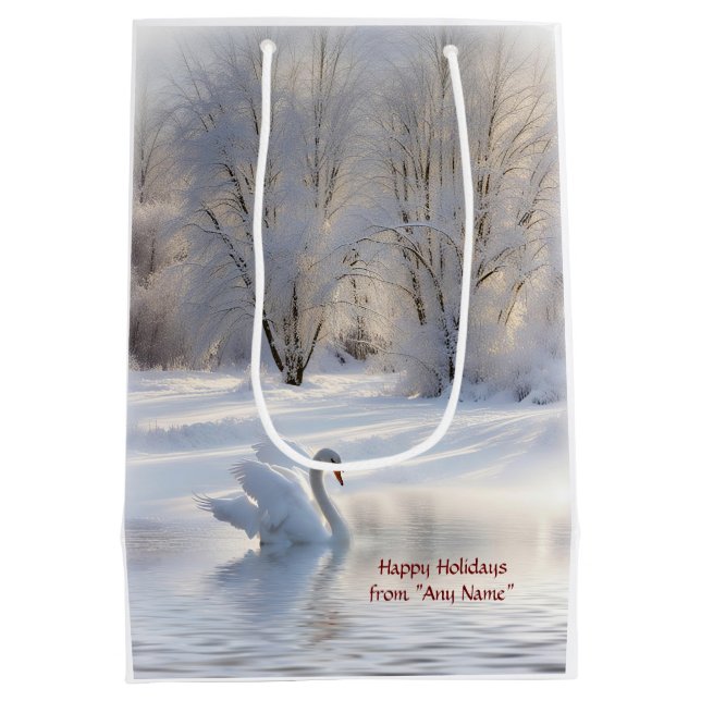 Sac Cadeau Moyen Vacances de Noël Swan personnalisé du nom (Dos)