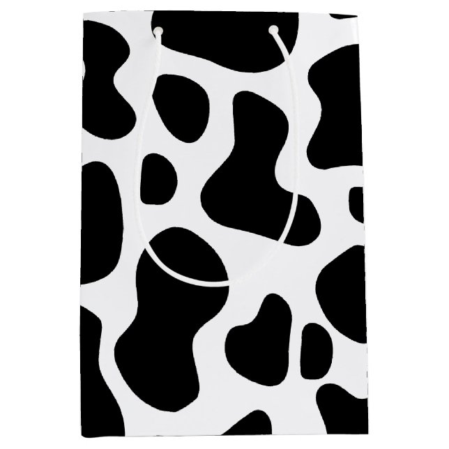 Sac Cadeau Moyen Vache noire et blanche Imprimer Anniversaire (Devant)