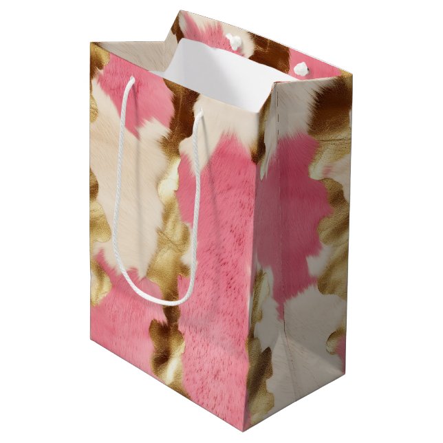 Sac Cadeau Moyen Vachette d'or à la crème rose (Devant Angle)