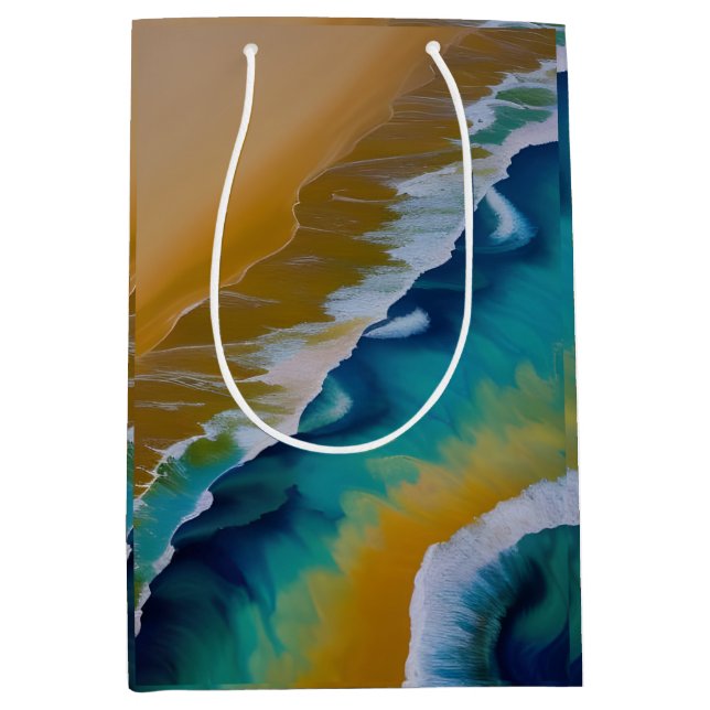 Sac Cadeau Moyen Vagues sur une plage de sable (Devant)