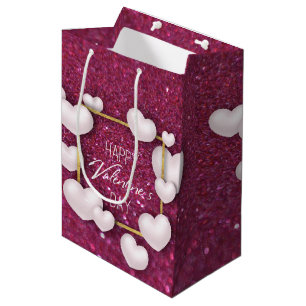 Sac Cadeau Moyen Valentines Jour Coeur Blanc Parties scintillant Mo