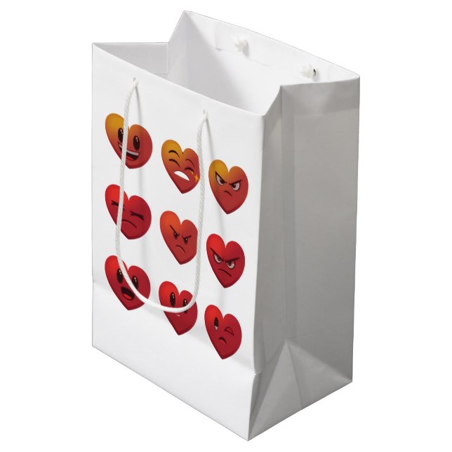 Sac Cadeau Moyen Valentines Jour Silly Visages Coeurs Drôle (Devant Angle)