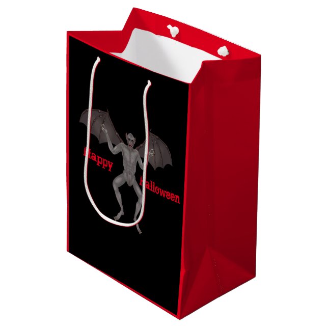 Sac Cadeau Moyen Vampire effrayant volant avec des ailes Halloween (Devant Angle)