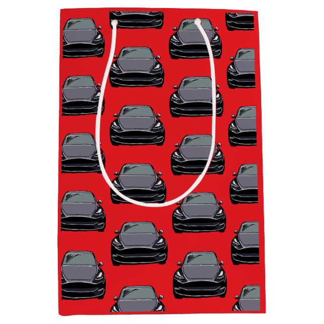 Sac Cadeau Moyen Véhicule électrique gris foncé VUS Rouge (Devant)