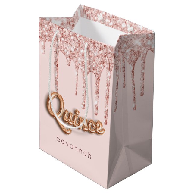 Sac Cadeau Moyen Vernis d'or rose rose pâle Quinceanera (Dos Angle)